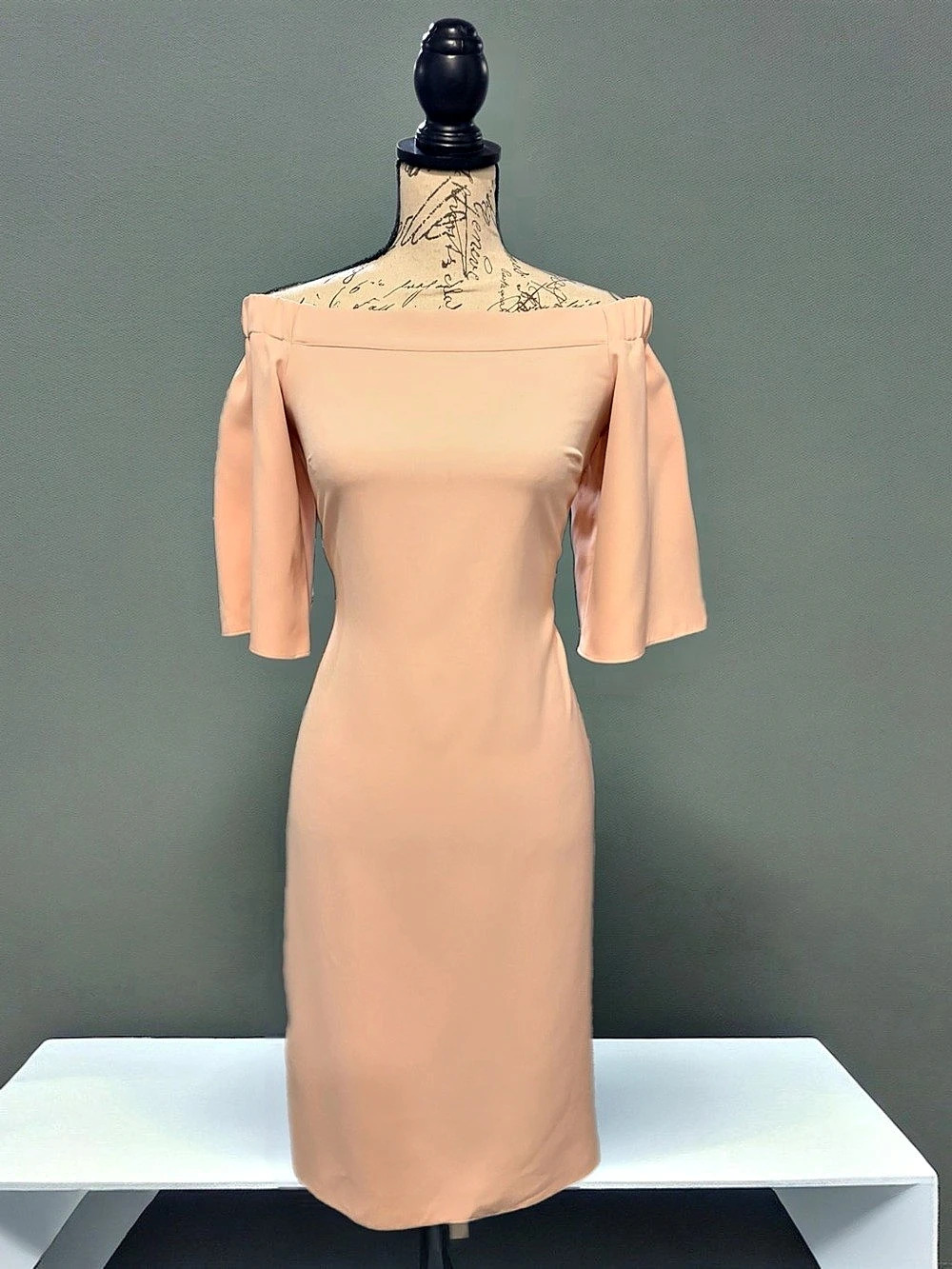 NWT Star by Julien Macdonald Blush Pink Off-Shoulder Midi Dress Bell Sleeve S 10